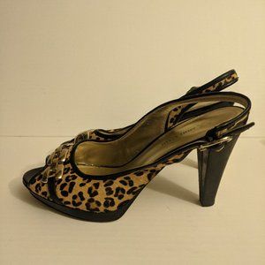 ANNE KLEIN HEEL LEAPORD PRINT GOLD BUCKLE WOMENS SIZE 8 1/2